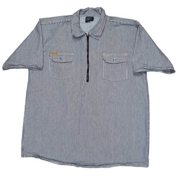 Vtg Prison Blues Hickory Stripe Work Shirt Mens Size Large Half Zip - Picture 1 of 9